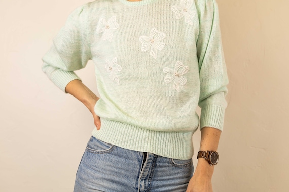 Embroidered Bow Knit Sweater - image 2