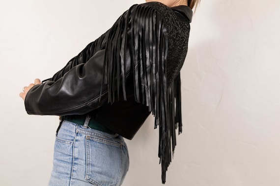 Extra Soft Black Leather Fringe Jacket - image 2