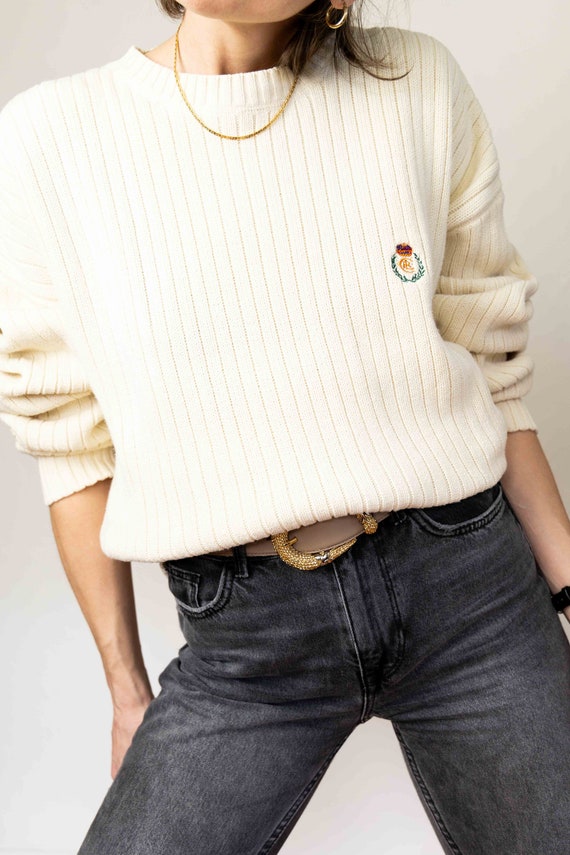Cotton Knit Soft Ivory Sweater - image 1