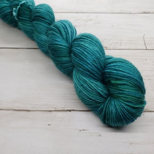 Hand Dyed Yarn, 100% Superwash Merino, DK Weight, Three Ply, Blue-Green, Ombre, Variegated, &quot;I Will&quot;