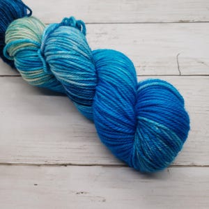 Hand Dyed Yarn, 100% Superwash Merino, DK Weight,  Blue, Teal, Tan, Variegated, &quot;Tidal Wave&quot;