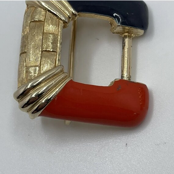 Vintage Gay Boyer NY Brass / Red / Navy Belt Clip Buckle  display picture 1