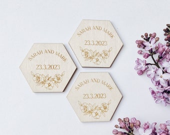 Magnet Favors for Guests, Wedding Thank You Favors for Guests, Personalized Wedding Favor, Free Shipping, Hexagon Floral Wedding Magnets