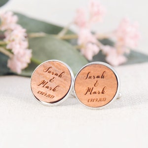 Wooden Cufflinks For Him - Wedding accesories for Groom - Groom Gift - Cherry Wood Cufflinks - 5th Anniversary Gift for Him - Gift for Groom