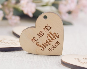 Etiquetas de agradecimiento de boda de madera, Etiquetas de regalo de corazón de madera pequeño, Etiquetas de regalo de despedida de soltera, Etiquetas de regalo de madera personalizadas, Etiqueta de regalo de fiesta