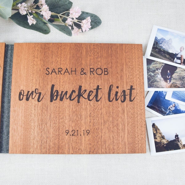Our Bucket List book Personalized wood cover Wedding anniversary gift Custom anniversary journal Wedding anniversary book Free Shipping