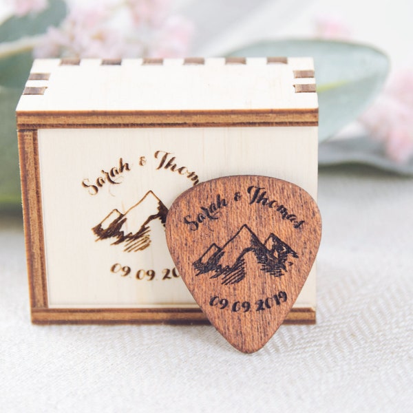 Custom made personalized guitar pick Guitar pick holder box Gift for guitar player Engraved wood guitar pick Personalised Pick Holder case