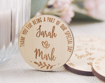 Aimant de faveur de mariage, aimants de mariage en bois personnalisés, cadeaux de remerciement de mariage personnalisés, faveurs pour les invités, faveurs de mariage rustiques