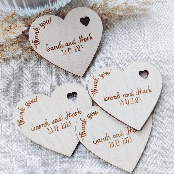 Heart Shaped Wedding Magnets, Personalized Wedding Favors For Guests, Wooden Thank You Favors, Personalized Wedding Favors for Guests