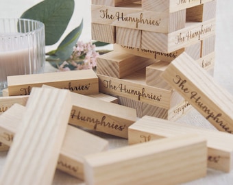 Personalized wedding guest book Custom made engraved gift Wood blocks wedding game guest book Anniversary gift for couple Wedding tower game