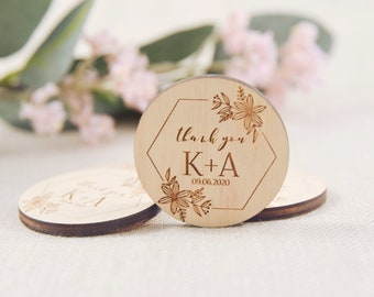 Wooden Thank you Magnets, Wedding Thank You favor, Favors for Guests, Floral Magnets, Personalized Engraved Wedding Favor, Free Shipping