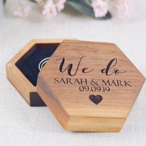 Walnut wood handmade wedding ring bearer ring box, Custom engraved bride and groom ring box, Wedding memory ring box, Wedding couple gift