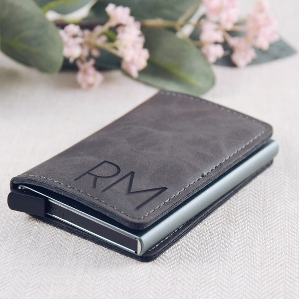 Leather Card Case, Personalized Business Card Case, Metal Credit Card Holder, Custom Gift, Coworker Gifts, Father Gift, Unique Gift for him