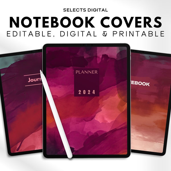 Editable Notebook Cover Bundle | GoodNotes | Minimalistic | Canva Template | Printable | Digital Planner | Journal | Watercolor