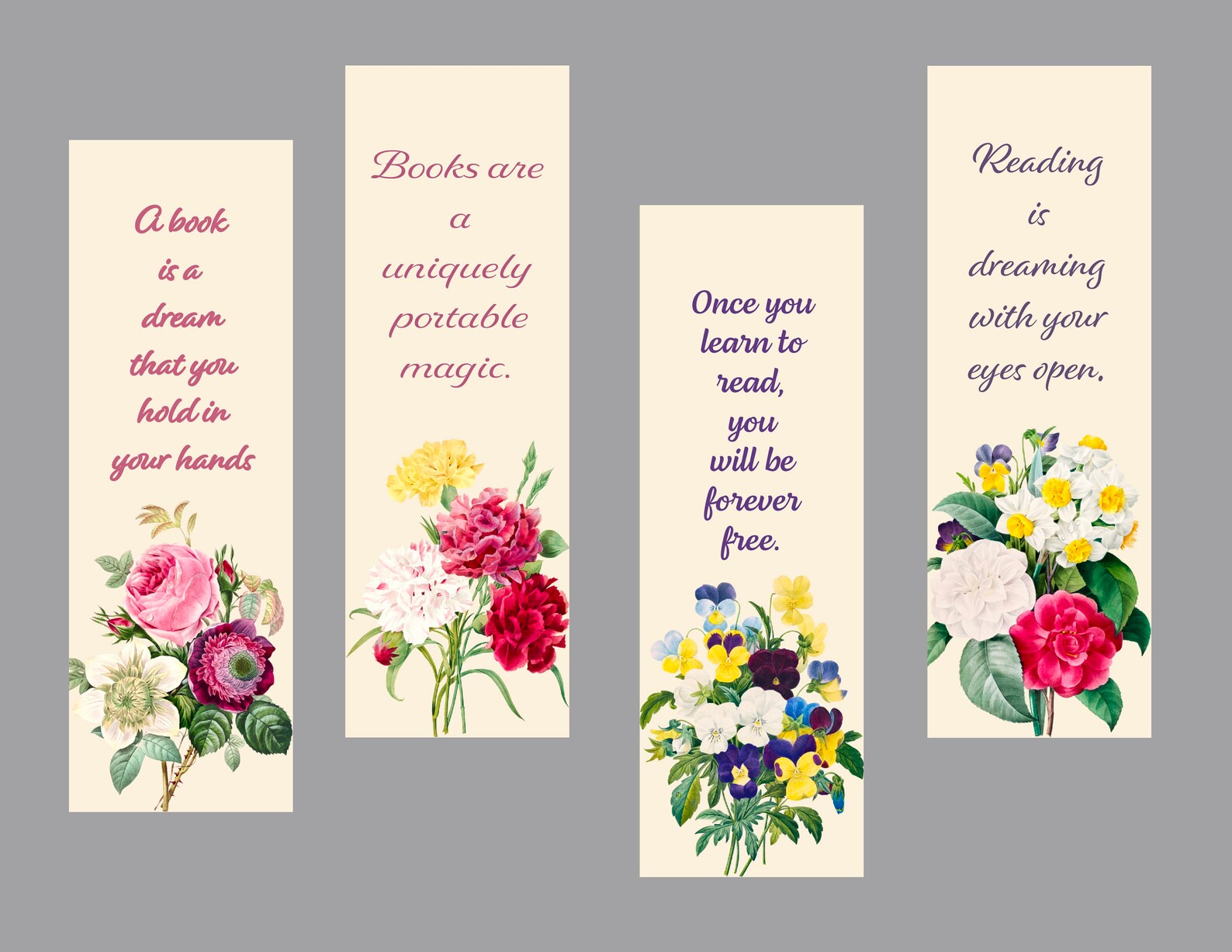Printable Floral Bookmarks Quotes on Bookmark Reading Etsy