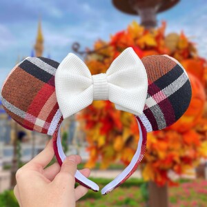 Cozy Fall Harvest Plaid Flannel Mouse Ears, Fall Foliage Headband, Fall flannel headband, theme park accessories, Halloween Mouse Ears