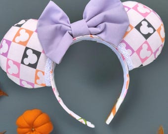 Trick Or Treat Halloween Mickey Checkered Mouse Ears, Fall Checkered Mouse Ears, Fall Mouse Ears, Halloween Mouse Ears
