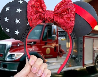 Red Line Mouse Ears, American Hero Mouse Ears, Minnie Ears, Firefighter Mouse Ears,