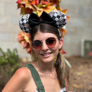 Mickey Checkered Pumpkin Mouse Ears, Halloween Mouse Ears, Fall Mouse Ears image 1
