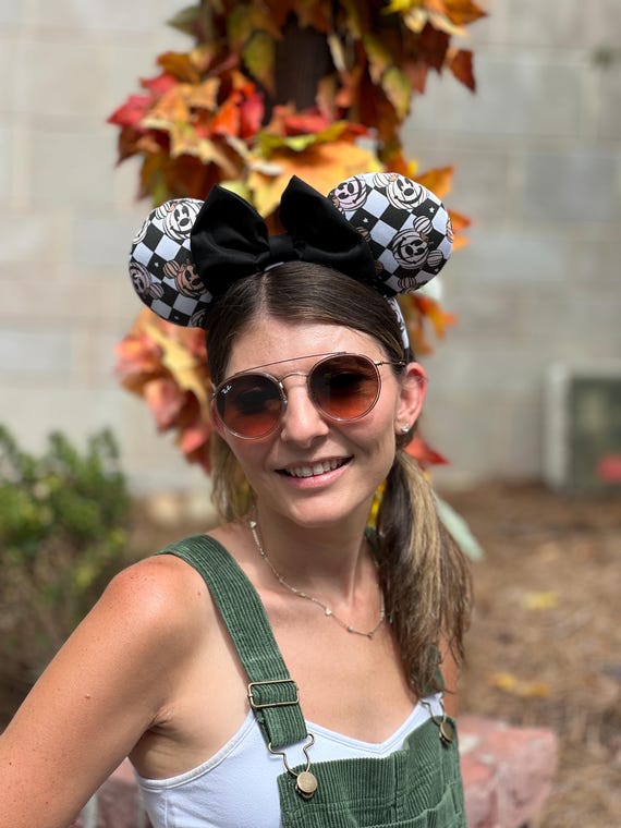 Mickey Checkered Pumpkin Mouse Ears, Halloween Mouse Ears, Fall Mouse Ears