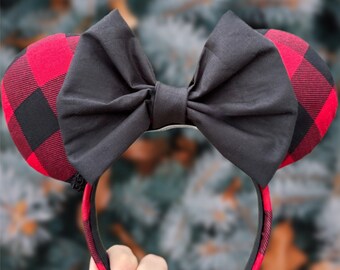 Buffalo Plaid Mouse Ears, Buffalo Plaid Headband, Red and  display picture 3