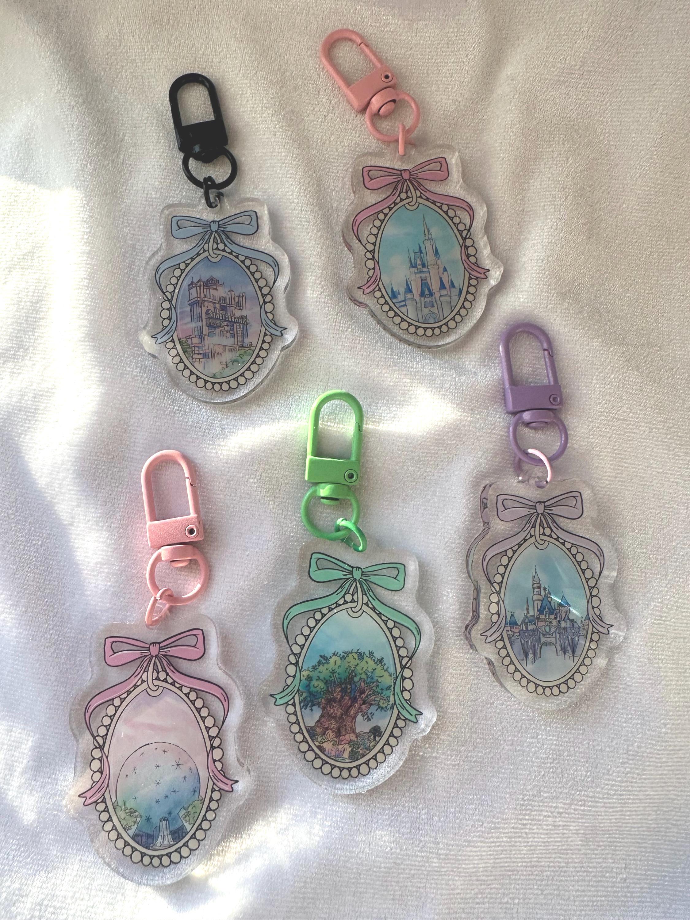 ◆VINTAGE HOLLYWOOD◆ Glitter Ribbon Pearl Keyring VH249OKE0 Crystal Bow Keychains Ribbon Key Chain Pearl Heart Car Key