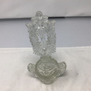 Ornate Cut Glass Perfume Bottle With Flower Stopper. (G4)