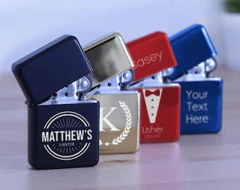 Personalised Engraved Lighter Refillable Gift Set with Box - Father&#39;s Day Gift - Wedding Gift Groomsman Usher Engraved Birthday Gift Box Set