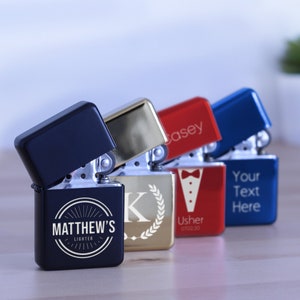 Personalisiertes nachfüllbares Geschenkset mit Gravur für Feuerzeuge und Box - Vatertagsgeschenk - Hochzeitsgeschenk Trauzeuge Usher Gravur Geburtstagsgeschenkbox-Set