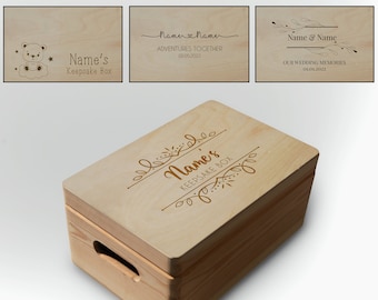 Personalised Wooden Keepsake Box, Engraved Custom Memory Box Wedding Keepsake, New Baby Gift, Treasure Box Photo Chest