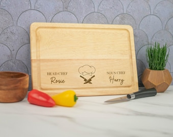 Personalised Engraved Chopping Board Head Chef Sous Chef - Customised Wooden Board, Kitchen Gift, Couple's Gift, Gift For Him Gift For Her