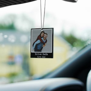 Personalised Photo Car Ornament Black Typewriter Style Hanging Car Polaroid Any Image Car Accessories Gift Idea First Car Charm Gift