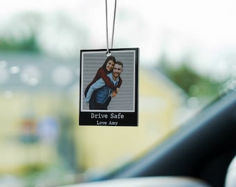 Personalised Photo Car Ornament Black Typewriter Style Hanging Car Polaroid Any Image Car Accessories Gift Idea First Car Charm Gift