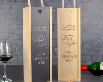 Personalised Bespoke Wooden Wine Box Printed Wooden Lid Unique Gift Idea Acrylic Insert Thank You Wine Gift Idea