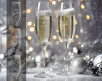 Personalised Champagne Glass Prosecco Flute Engraved Christmas Glass Festive Gift Idea for Her at Xmas