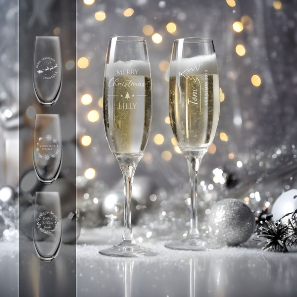 Verre à champagne personnalisé Prosecco flûte gravé verre de Noël Idée cadeau festif pour elle à Noël