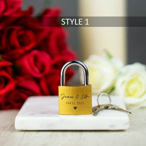 Idée cadeau pour couple en laiton gravé cadenas personnalisé cadeau de mariage cadenas d'amour personnalisé Style 1