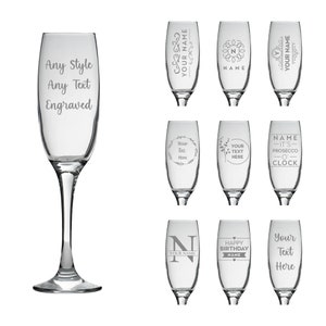 Personalised Champagne Flute Glass Laser Engraved Your Own Message Bespoke Designs High Quality Personalized Glass, Prosecco Glass, Birthday image 1