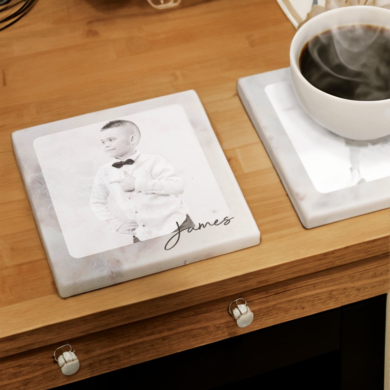 Personalised Coaster Customised Marble Stone Coaster Set Any Text and Your Own Image Photo Coaster image 3