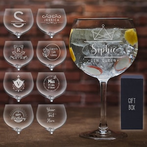 Personalised Gin Glass with Gift Box Engraved Custom Glassware Personalized Glass for Gin Drink, Birthday Gift Christmas Gift for Him or Her