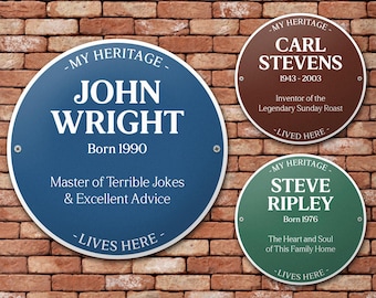Personalised Heritage Plaque | Custom Metal Man Cave Sign, Bar Sign | Classic Blue Plaque Style Wall Art | Funny Gift for Dad, New Home