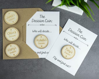 Personalised Wooden Custom Couples Decision Coin Boyfriend Or Girlfriend Gift Idea Flip Decision Coin Valentines Gift Anniversary Gift Idea