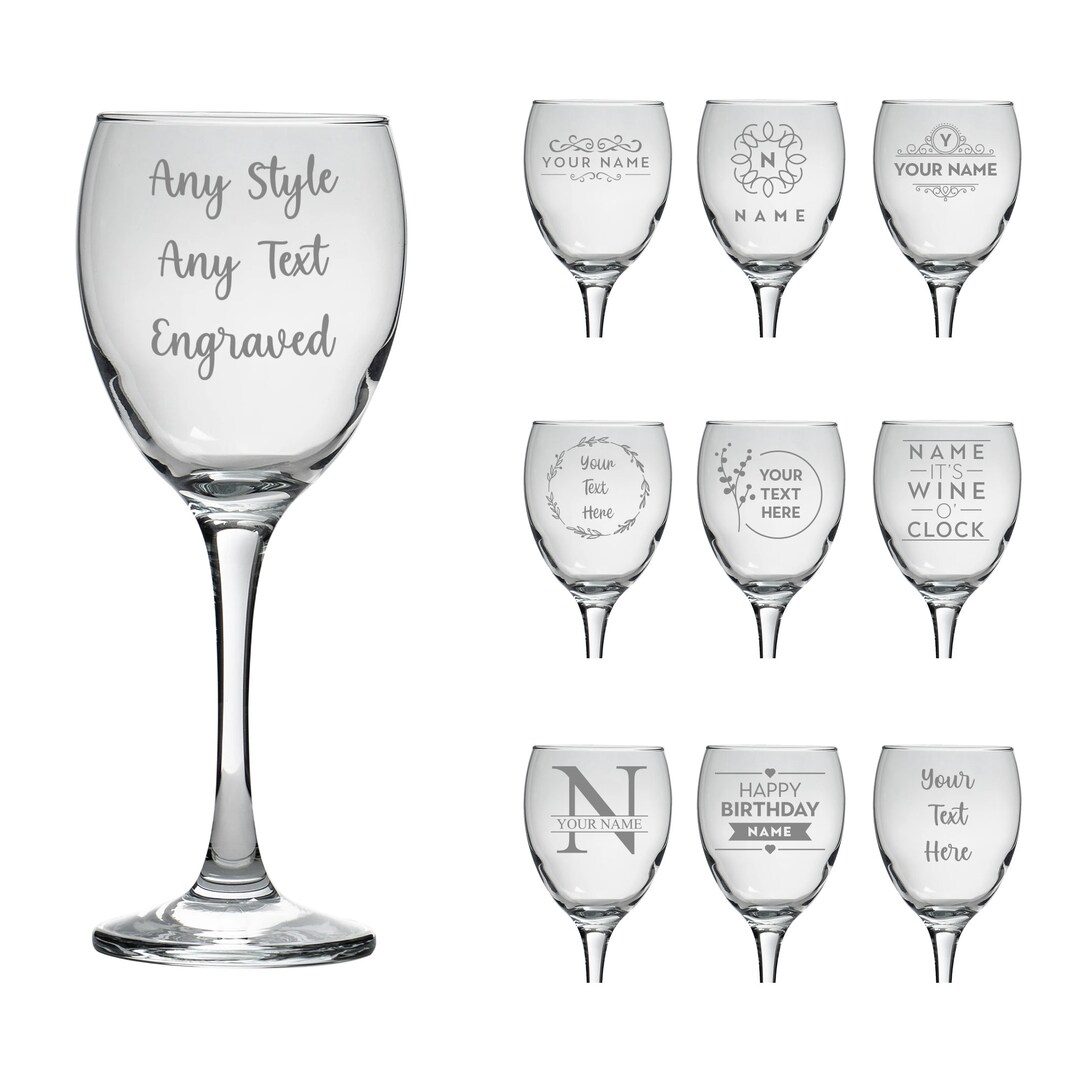 Personalised Wine Glass Laser Engraved Your Own Message Bespoke Designs