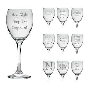 Personalised Wine Glass Laser Engraved Your Own Message Bespoke Designs High Quality Personalized Glass Any Message Any Name, Wine, Birthday