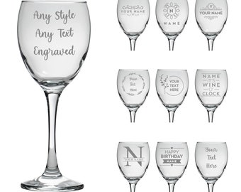 Personalised Wine Glass Laser Engraved Your Own Message Bespoke Designs High Quality Personalized Glass Any Message Any Name, Wine, Birthday