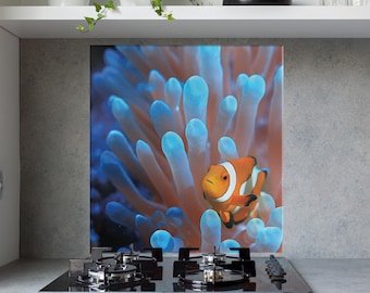 Kitchen Glass Splashback Printed Toughened Tile Panel Hob Cooker Glass Clownfish Design Back Splash Coloured Hob Tempered Splashback