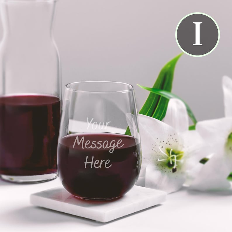 Personalised Wine Glass Custom Engraved Stemless Wine Glass, a Personalized Glassware Gift Idea Style I