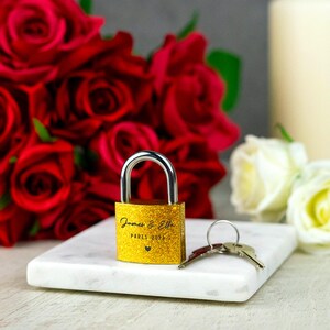 Personalised Engraved Padlock Brass Couples Gift Idea Customised Love Lock Wedding Gift image 2