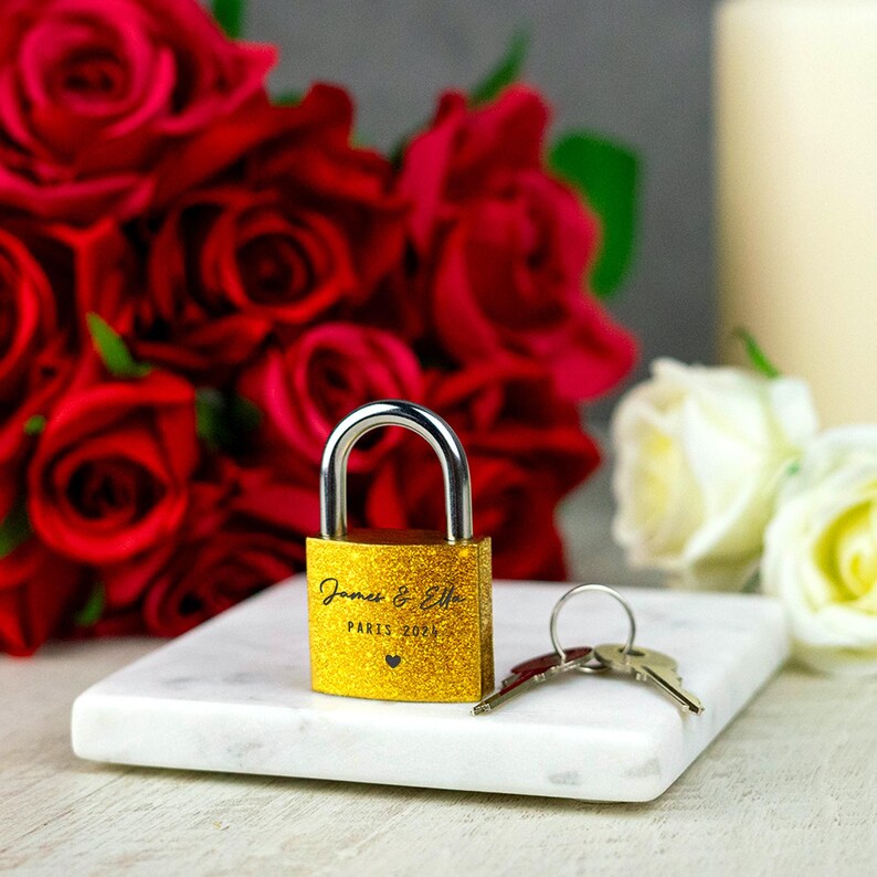 Personalised Engraved Padlock Brass Couples Gift Idea Customised Love Lock Wedding Gift image 2