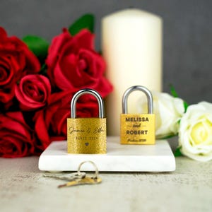 Personalised Engraved Padlock Brass Couples Gift Idea Customised Love Lock Wedding Gift image 4